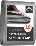 RAINDEWAY Tarps Heavy Duty Waterproof 30x60 Feet, 10 Mil Thick Multipurpose UV Resistance Large Tarp Cover with Metal Grommets and Reinforced Edges, Silver/Brown Tarp