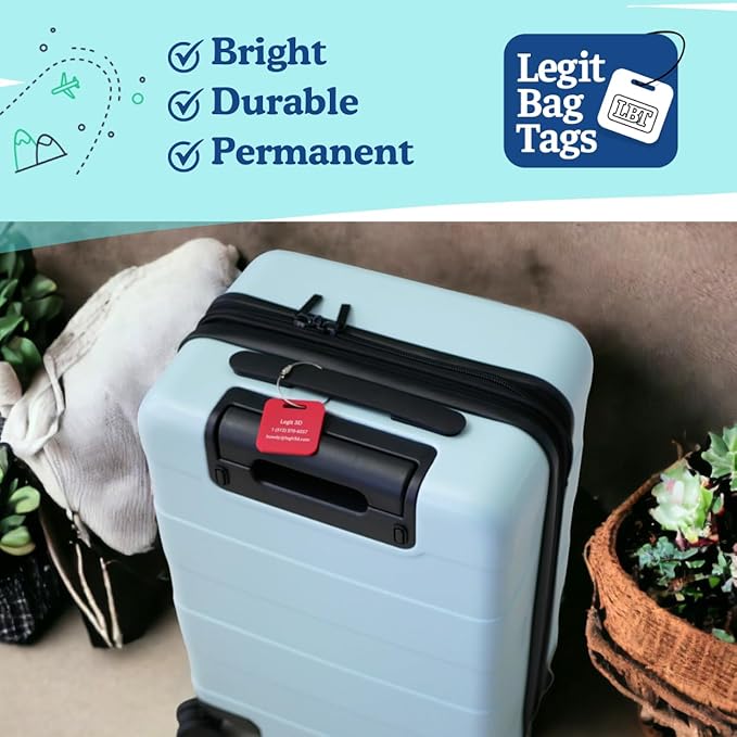 Custom Luggage Tags (3 or 6 Pack) - Personalized Unique Suitcase & Backpack Travel, Durable, Waterproof & Heavy Duty (Hot Pink)