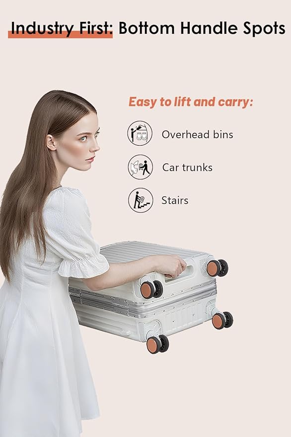 HotWay 26 Inch Hardside Checked Luggage with Leather Handle, PC Zipperless Suitcase with Spinner Wheels and TSA Locks, Lightweight Checked Luggage for Travel, Grey