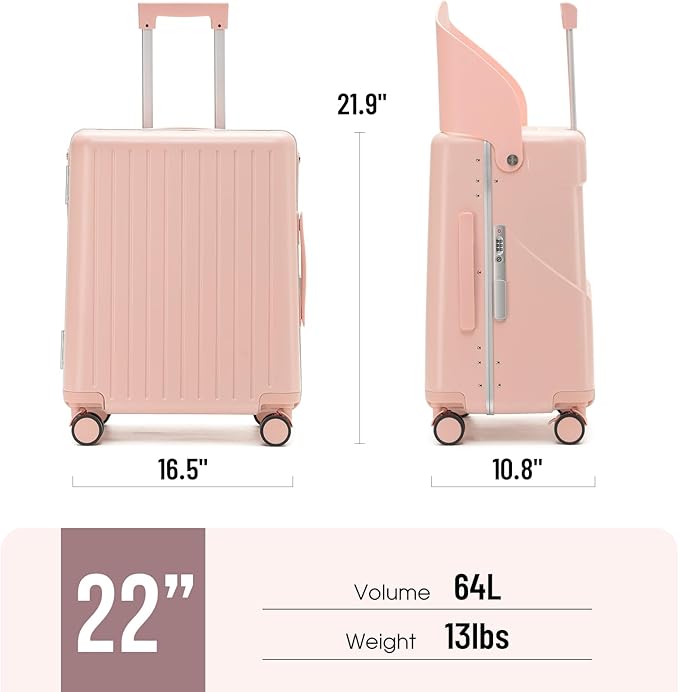 22 Inch Hardside Checked Luggage with Child Seat - 40L Spinner Suitcase W/TSA Lock, Aircraft-Grade ABS+PC Shell & Commercial Wheels for Family Travel