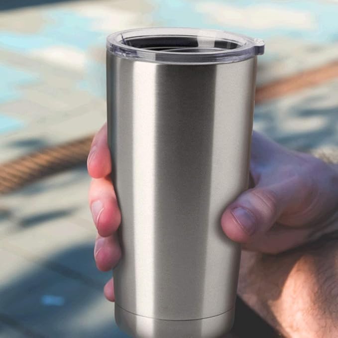 HASLE OUTFITTERS 20oz Tumblers Stainless Steel Mugs with Lid Double Wall Vacuum Insulated Coffee Cups for Cold & Hot Drinks (20oz-Stainless Steel, 12 Pack)