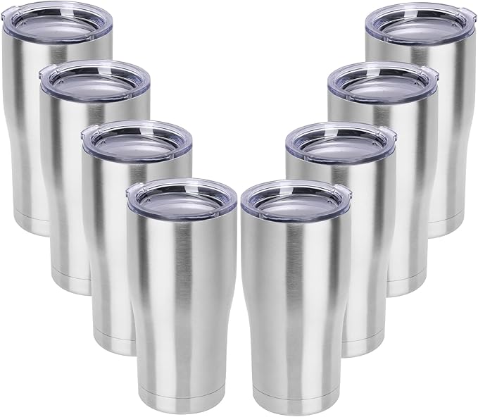 DOMICARE 20oz Tumbler with Lid Stainless Steel Tumblers Bulk, Double Wall Vacuum Insulated Coffee Travel Mug, 8 Pack Stainless Steel