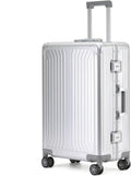Metal all aluminum carry-on suitcase 20 "hard face, TSA lock and rotating wheel zippered luggage set (silvery, 28 '')