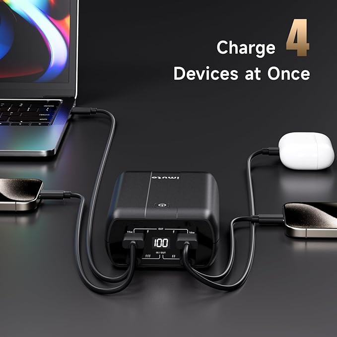 imuto 100W Power Bank, 26800mAh High Capacity 4-Output Laptop Portable Charger, Fast Charging USB C PD3.0 External Battery Pack for MacBookPro, Dell, XPS, Steam Deck, iPad Pro, Tablet, iPhone 15 14