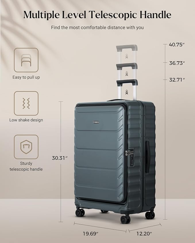 Checked Luggage, 28 Inch Luggage with Spinner Wheels, Large Suitcase with Lightweight PC Hard Shell, Aluminum Frame, Top Opening, YKK Zipper, TSA Lock (Dark Green, 1PC)