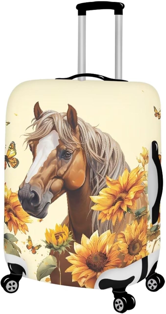 Horse Luggage Cover Universal Zip Suitcase Covers Elastic Spandex Fabric Baggage Cover Protector Butterfly Luggage Covers for Suitcase Non-Slip Baggage Case Covers(Sunflower), 30-32 Inch
