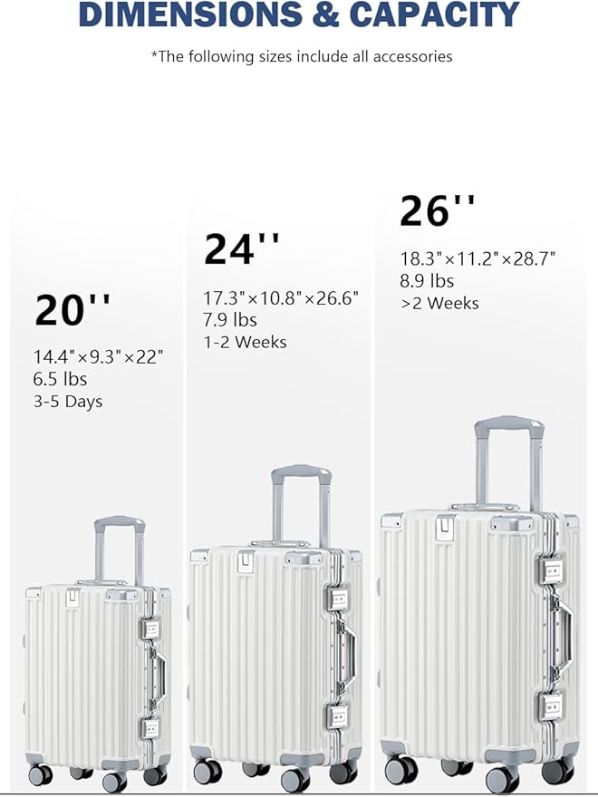 HotWay 24 Inch Aluminum Frame Luggage with Spinner Wheels, PC Hard Shell Suitcase with Cup Holder, Zipperless Luggage for Business Travel, White