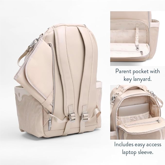 Itzy Ritzy Diaper Bag Backpack – Large Capacity Boss Plus Baby Backpack Diaper Bag Featuring 19 Pockets, Changing Pad, Stroller Clips, and Comfortable Backpack Straps, Oat