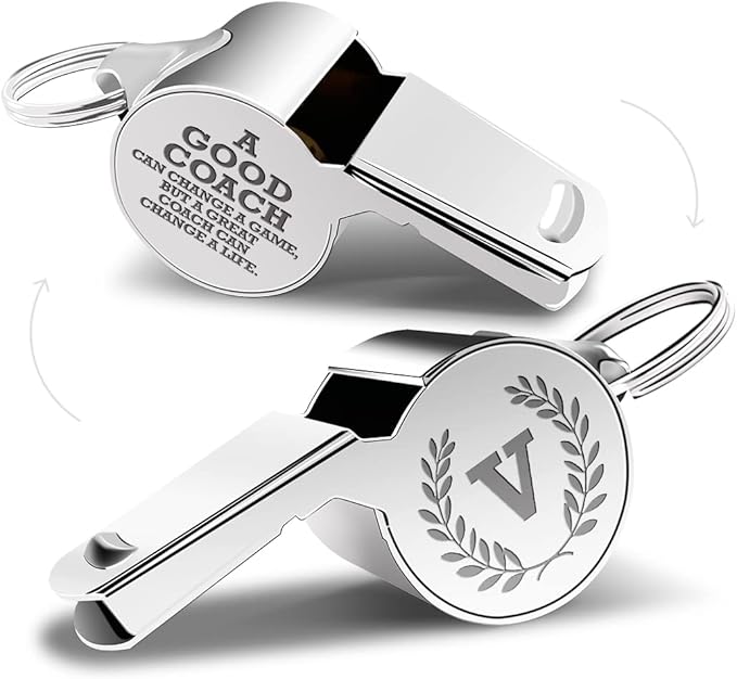 Letters Coach Gifts, Whistle for Coaches, Whistle Emergency, Thank You Coach Gifts, Coaches Whistle with Lanyard Cheer Coach Gift for Men Women Teachers Referees School Sports Coach Outdoor, Letter V