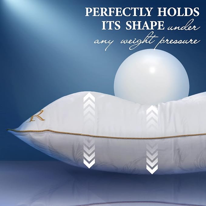 Royal Therapy Pillows Queen Size Set of 2 - Pillows, Side Sleeper Pillow - Adjustable Alternative Down Pillow, Bed Pillows, Sophisticated Design & Gold Piping