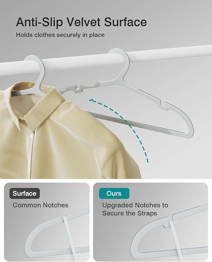 80 Pack Clothes Hangers, Non Slip Plastic Coat Hangers, Space Saving, Heavy Duty, Hanging Dry Wet Clothes, 16.4" x 8.3", Gray, APY0580G