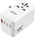 LENCENT 140W Universal Travel Adapter, International Plug Adaptor, GaN Fast Charger with 3 PD3.1 Type C+1 QC USB A, All in One Travel Essentials, Worldwide Plug Adapter for USA/UK/EU/AU, White