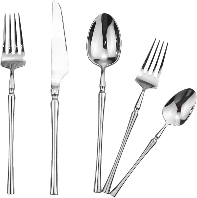 Gugrida 20 piece Silver Flatware Set 304 Stainless Steel Fork Spoon Cutlery Luxury Mirror Polished Silverware, Dishwasher Safe, Service for 4