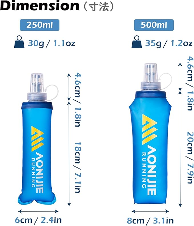 TRIWONDER Soft Flask Collapsible Water Bottles Running Bottle BPA-Free Foldable Handheld Runner Water Flask for Hydration Pack Marathon Hiking Cycling Climbing Travel (01# 250ml - Pack of 2)