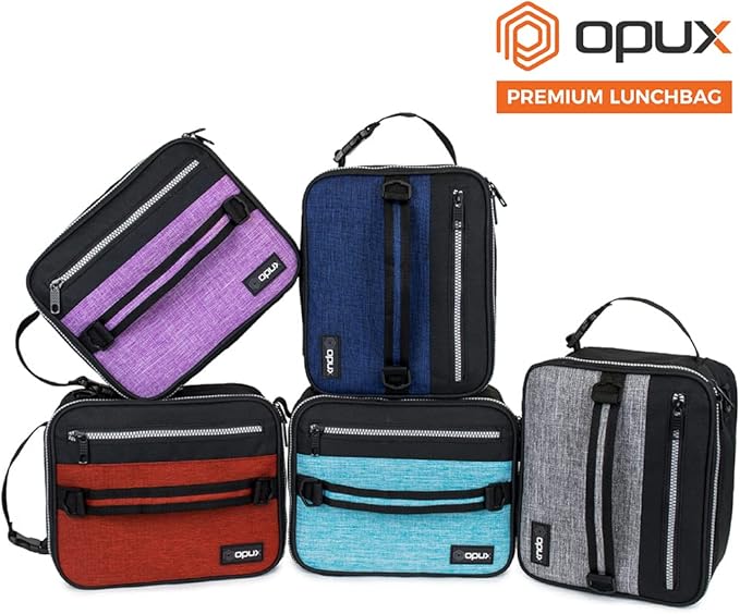 opux Insulated Lunch Box for Men Women Adult, Compact Lunch Bag for Kids Boy Girl Teen, Soft Lunch Cooler Bag for Work School, Leakproof Lunchbox Lunch Pail with Clip-on Buckle, Heather Navy