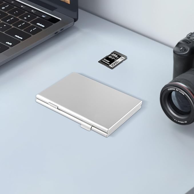 Aluminum SD Card Case, 18Slots Ultrathin SD Card Holder, Memory Card Storage Holder, Fit for 6 SD Card, 12 Micro SD Card, Silver