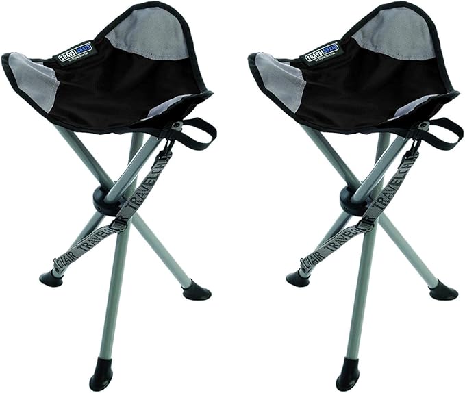 Travel Chair Slacker Tripod Chair for Camping, Set of 2, Adjustable Carry Strap for Easy Transport | Oversized Duck Feet for Improved Stability | Perfect for Outdoor Adventures (Black)