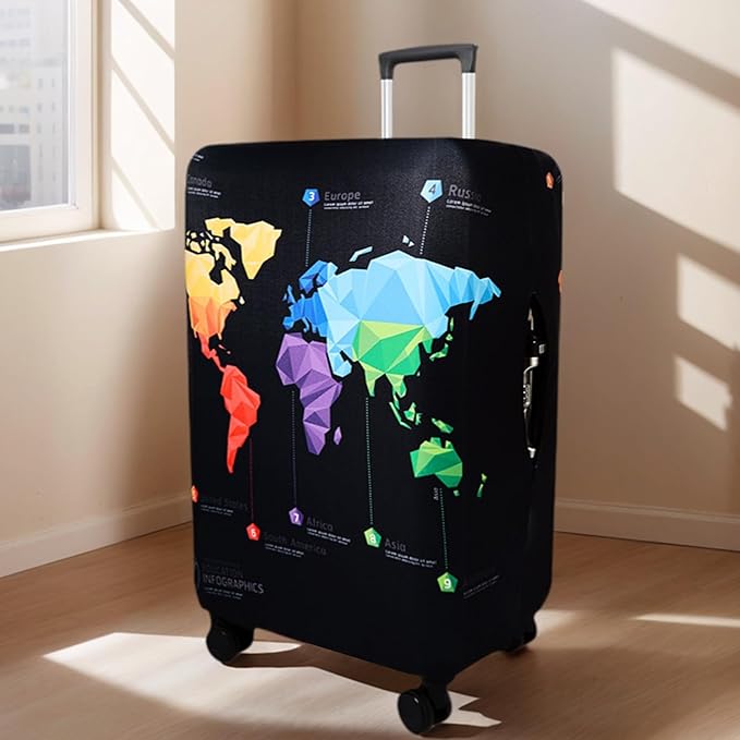 WUJIAONIAO Travel Luggage Cover Baggage Suitcase Cover Protector Skins 18-32 Inch (map, M (for 22-24 inch luggage))