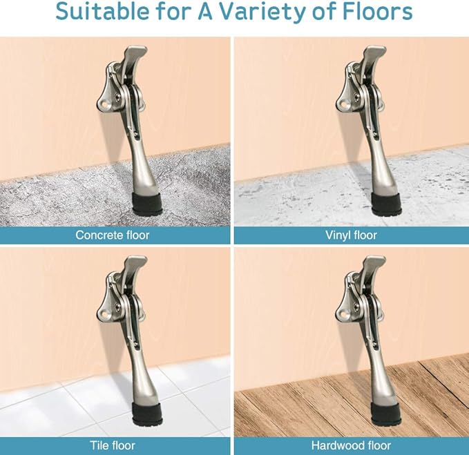 Door Stopper, One-Touch semi-Automatic Metal Door Stopper, with Non-Slip Rubber Tip for Wood, Concrete, Tiled, and Carpeted Floors (4inch x 20pack, Satin Nickel)