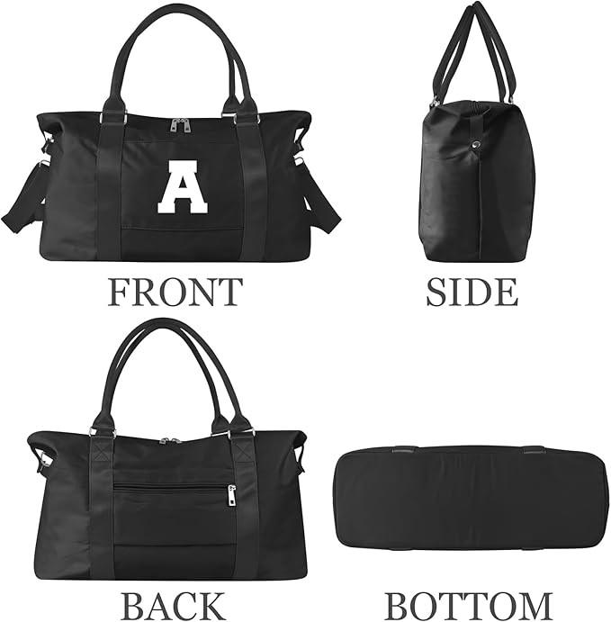 Initial Travel Duffel Bag Sports Gym Bag for Boys Teen Birthday Gifts,Black Personalized Weekender Bag Carry On Tote Bags for Men,Waterproof Overnight Luggage Bag Airplane Travel Essentials(Letter A)