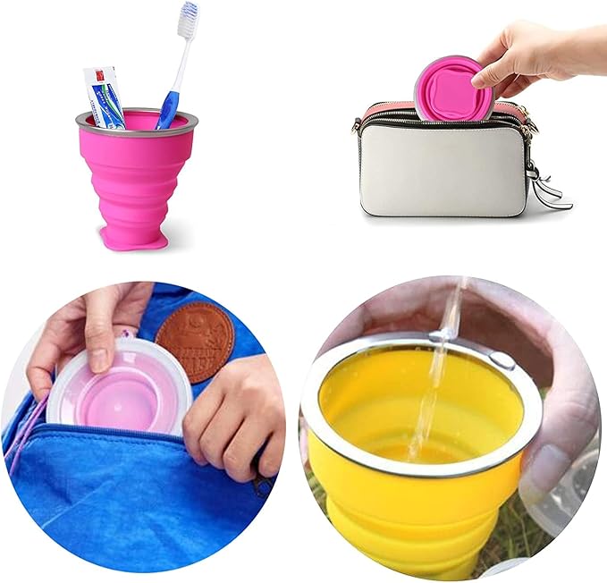 Collapsible Cup- Silicone Foldable Cups Expandable Folding DrinkingCup -Reusable Portable Mugs-Cup For Travel, Camping, Hiking, Survival, Car, Picnic, Beach, Holiday Vacation, Outdoor Sports Rose