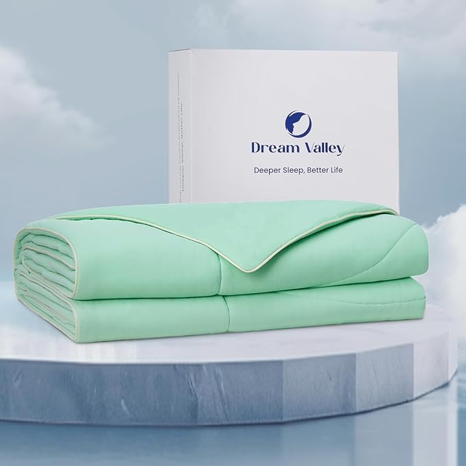 Dream Valley® Outlast® Deepsleep Cooling Comforter, Throw Size, NASA-Grade Space Technology Cooling Blanket for Hot Sleepers Night Sweats, Q-Max > 0.45 Aerocool™ Breathable, Mint Macaron, 60"x80"
