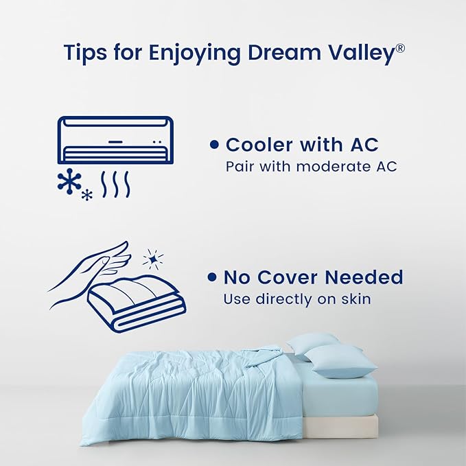 Dream Valley® Outlast® Deepsleep Cooling Comforter, Full/Queen Size, NASA-Grade Space Technology Cooling Blanket for Hot Sleepers Night Sweats, Q-Max > 0.45 Aerocool™ Breathable, Ice Blue, 90"x90"