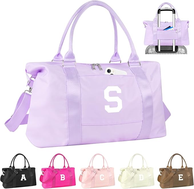 Daughter Niece Gifts for Teen Girl Kids, Initial Travel Duffel Bag Sports Gym Bag Personalized Gifts Weekender Bag，Monogram Overnight Bag Cute Dance Bag Birthday Bridesmaid Gifts for Women(Purple, S)