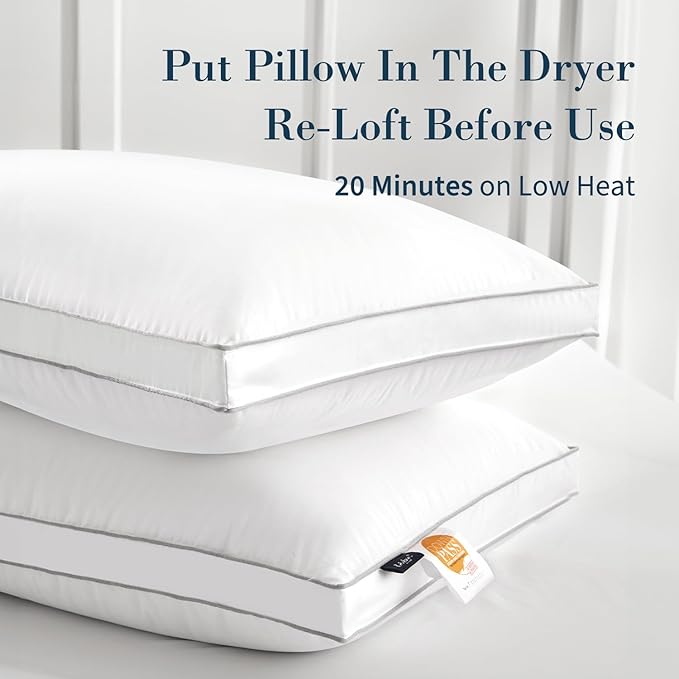 Globon Luxury Feather Down Pillow Standard Queen Size for Sleeping, Hotel Collection Fluffy Pillow, Medium Gusseted Bed Pillows, 18"X26", Pack of 1