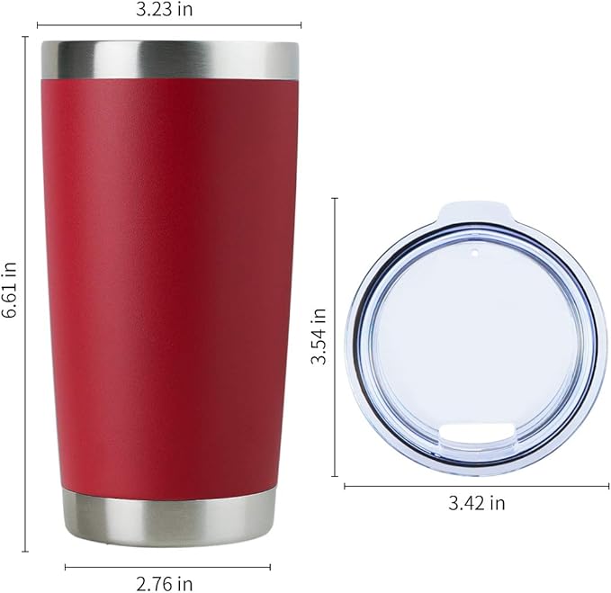 DOMICARE 20oz Stainless Steel Tumbler Bulk with Lid, Double Wall Vacuum Insulated Travel Mug, Powder Coated Coffee Cup (Powder Red, 12)
