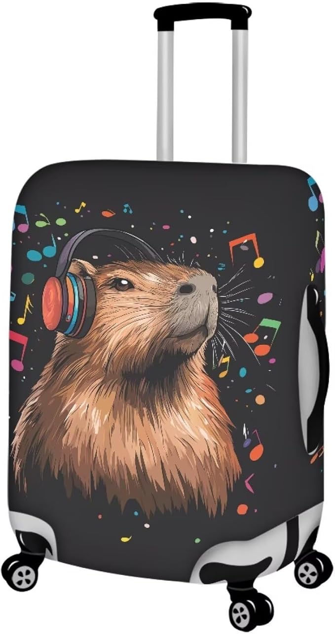 Capybara Luggage Cover Fits 26-29 Inch Luggage Anti-Scratch Spandex Zipper Suitcase Cover Protector Washable Stretchable Travel Baggage Case Cute Travel Essential, Music Note, Size L