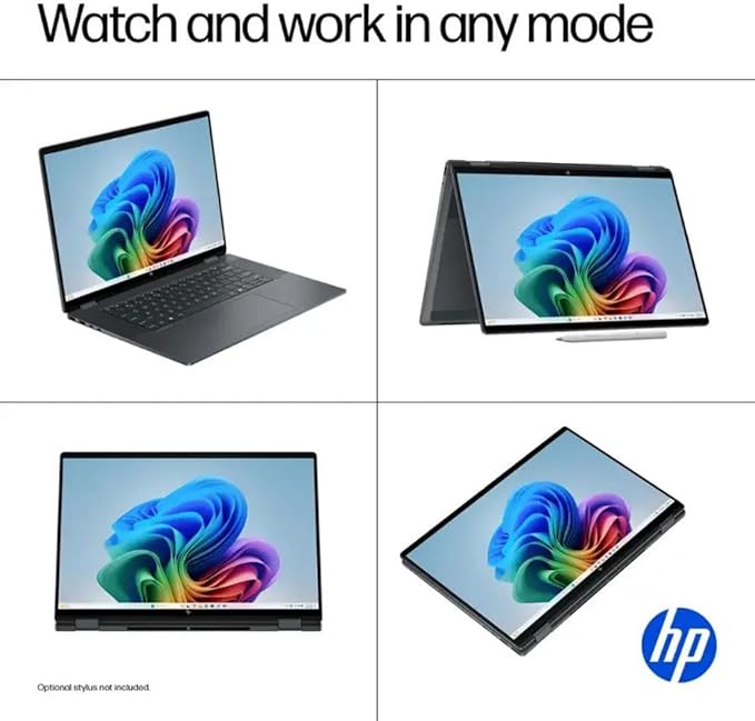 HP OmniBook X Flip 16 2-in-1 Laptop: 16" FHD+ Touchscreen, Intel Core Ultra 7, 16GB RAM, 51GB SSD, w/Pen & Lifetime Office - Copilot+ AI PC, Windows 11 Pro