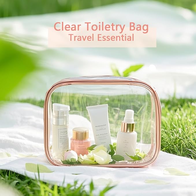 Clear Toiletry Bag, 3 Packs TSA Approved Water resistant Travel Organizer, Airport Airline Travel Essential Carry On Makeup Cosmetic Bags for Women, Black - 3 packs