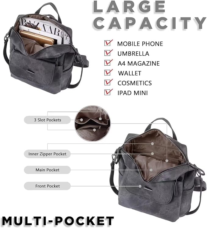 PU Leather Backpack Purse for Women Fashion Multipurpose Design Handbag Ladies Shoulder Bags Travel Backpack Blue