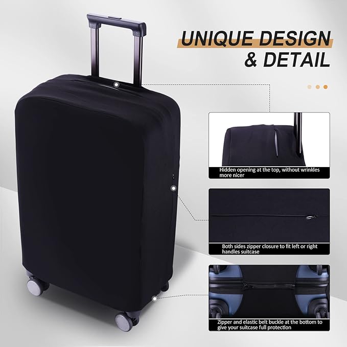 Travel Luggage Cover Suitcase Protector Scratch-Resistant Fit 19-31 Inch Suitcase, Not Included Suitcase (Black, S(19-21inch))