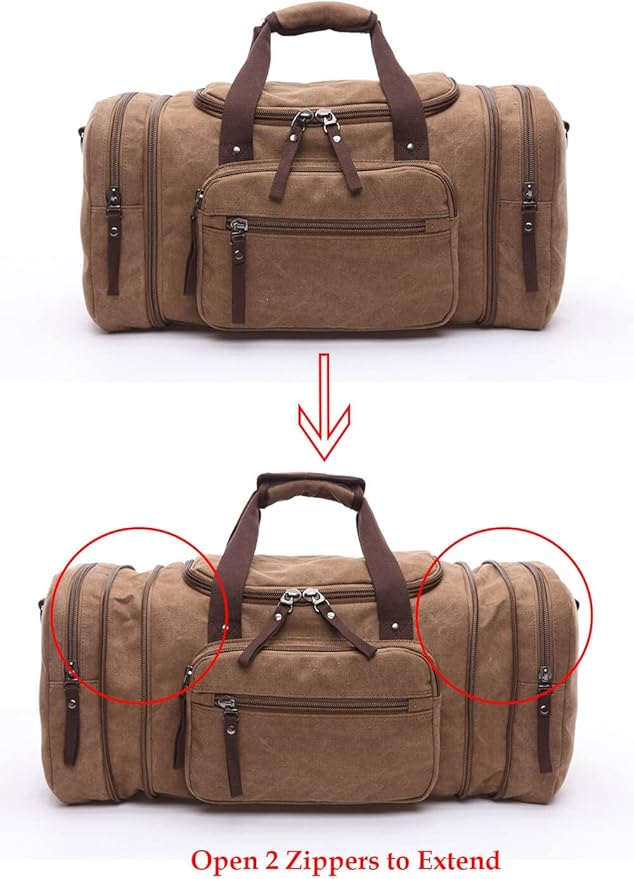 Duffle Bag for Travel, Large Canvas Duffel Bag for Travelling Overnight Weekender Bag Carry On Bag for Men Women Green