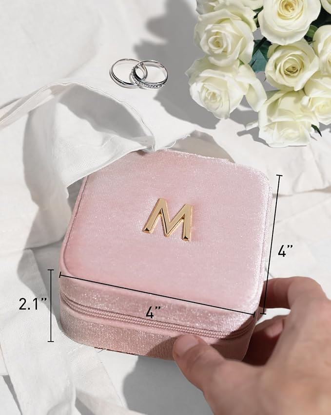 Vlando Small Jewelry Box for Girls, Initial Jewelry Box for Girls, Jewelry Organizer Box, Travel Jewelry Case, Mini Jewelry Travel Case Travel Must Haves Jewelry - Letter Y, Pink