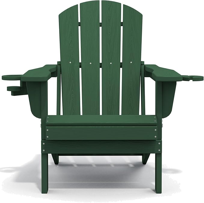 SERWALL Adirondack Chair with Cup Holders - Composite Adirondack Chairs HDPE Outdoor Chairs All Weather Use- Green