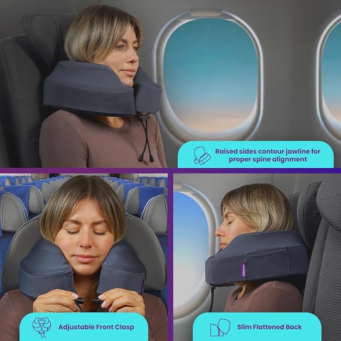 Cabeau Air Travel Pillow for Long Flights – Evolution Plus – U Shaped Memory Foam Neck Support – Removable, Washable Cover – Comfort On-The-Go for Airplane, Train, and Car (Slate Grey)