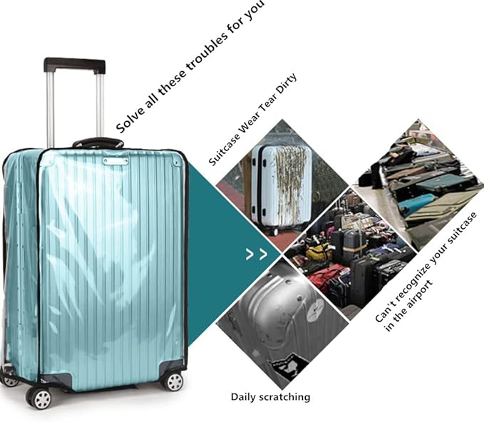 Suitcase Covers for Luggage – TSA Approved Clear PVC Luggage Protector Cover, Thick Transparent Waterproof Sleeve with Large Hook and Loop Closure, Fits 20" Wheeled Suitcases
