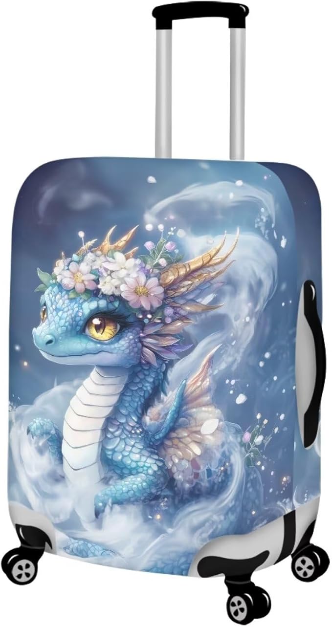 Dragon Luggage Cover Universal Fit 18-21 Inch Anti-Slip Elastic Spandex Suitcase Cover with Invisible Zippers Washable Baggage Case Scratch Resistant Travel Suitcase Protector