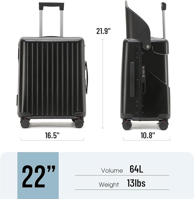 22 Inch Hardside Checked Luggage with Child Seat - 40L Spinner Suitcase W/TSA Lock, Aircraft-Grade ABS+PC Shell & Commercial Wheels for Family Travel