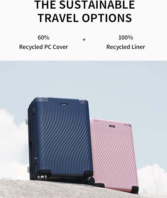 ECOHUB Hardside Expandable Carry On Luggage Sets, Recycled PC 20/24" Rolling Luggage Airline Approved with Spinner Wheels & TSA Lock, Lightweight Hardshell Travel Suitcase, 20+24 inch Carry-on Grey