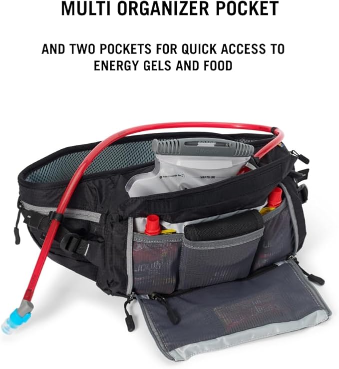 USWE Zulo Hydration Hip Pack - with Organizer and Side Pockets, Bounce Free Hip Belt (6L, Black)