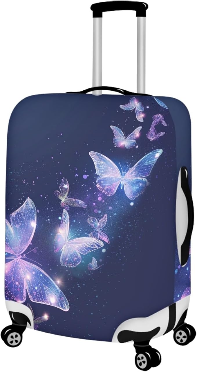 Travel Luggage Cover Anti-scratch Baggage Suitcase Protector Fits 22-25 Inch Luggage, Purple Crystal Butterfly