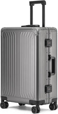 Metal all aluminum carry-on suitcase 20 "hard face, TSA lock and rotating wheel zippered luggage set (dark grey, 24 '')