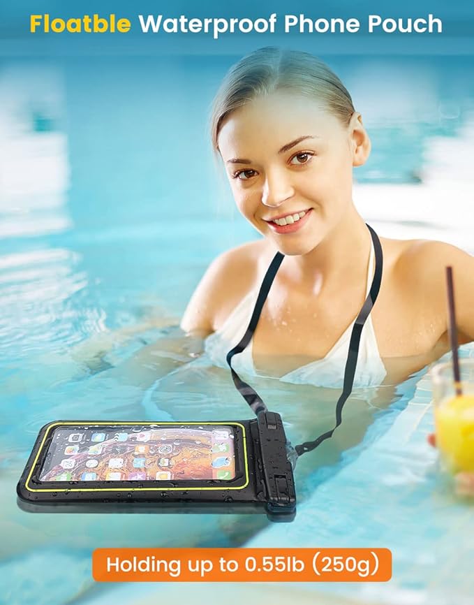 IP68 Waterproof Phone Pouch, Floating Waterproof Phone Case for iphone 16 15 14 13 Pro Max Xs Plus Galaxy S24+ S23 Pixel 8 with Detachable Lanyard,Cellphone Dry Bags Beach Vacation Essentials -2 Pack