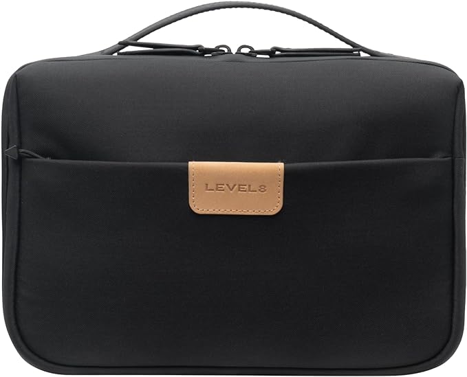 LEVEL8 Travel Toiletry Bag for Women Men, Travel Organizer Water Repellent, Makeup Organizer with Hang Hook for Travel Accessories, Large/Black