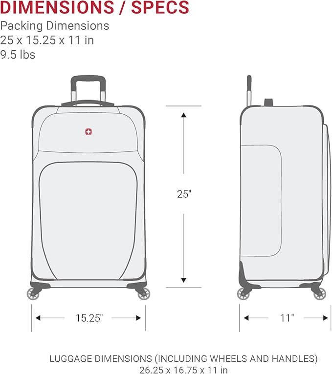 SwissGear Sion Softside Expandable Luggage, Pewter, Checked-Medium 25-Inch