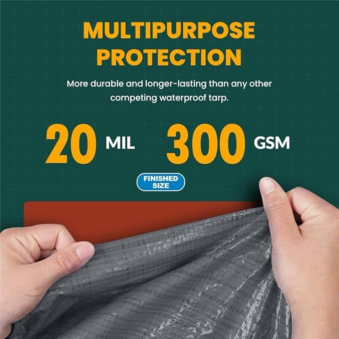 Large Waterproof Tarp - Heavy Duty 20 Mil Thick Poly Tarpaulin Ideal for Canopy Tents, Boats, RV or Pool Covers - Multipurpose Protective Tarps with Grommets for Indoor and Outdoor Use | 18' x 24'